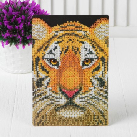 Diamond mosaic with partial filling on the stand “Tiger”, 13 x 19 cm, cardboard-2