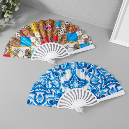 Fan plastic, textile "Lemon ornament" mix 23 cm