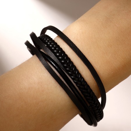 Unisex Bracelet "Weave" classic, 5 threads, black color with silver, d = 7 cm-3