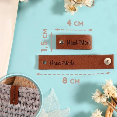 Tag with the "Hand Made" button, 8 × 1.5 cm, 10 pcs, brown color-1