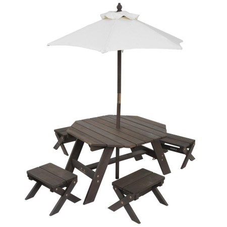 Children's garden furniture, 4 benches, picnic table, umbrella, gray-blue