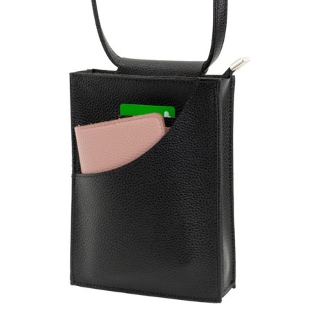 Bag women, genuine leather, black 20x4x15 cm