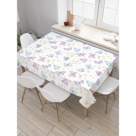 Tables on the table "Butterflies and chamomile", rectangular, oxford, size 145x180 cm