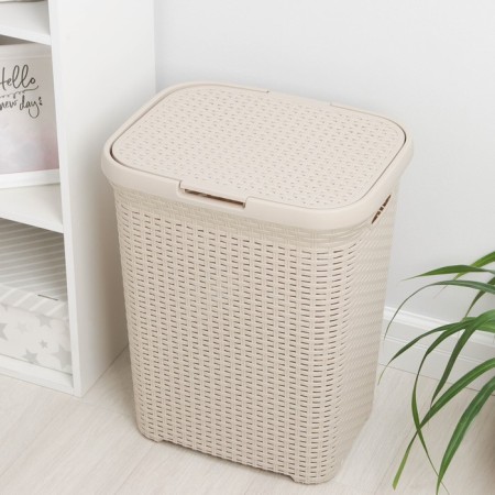 Besnaya basket with a rattan lid, 60 l, 34 × 44 × 55 cm, Latte color-8