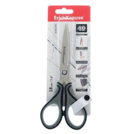 Scissors Erichkrause Megapolis, 18 cm, with an improved 4D swoops, do not rust, pens with rubber inserts, gray-black-1