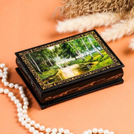 Casket "Stork in the forest", 10 × 14 cm, lacquer miniature