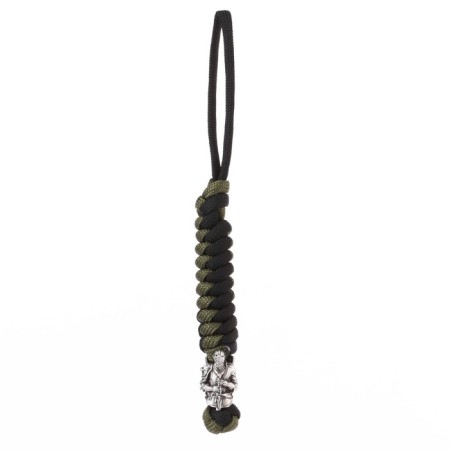 A keychain is a label for a knight knife from a paracord, black and green-2