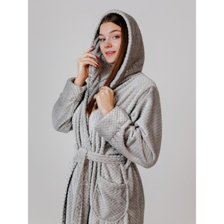 Women's robe with a hood, size 46, silver color-3