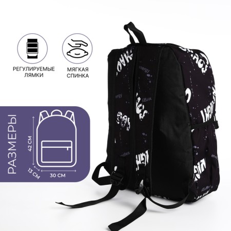 School backpack from textiles on a zipper, 3 pockets, black/gray color-1