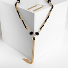 Set 2 objects: earrings, “unison” beads with accuracy, black color in gold, 60 cm