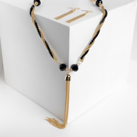 Set 2 objects: earrings, “unison” beads with accuracy, black color in gold, 60 cm