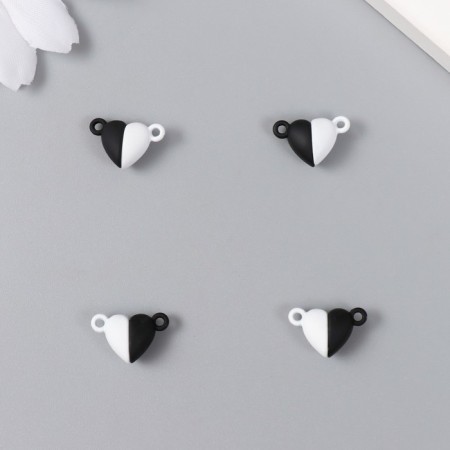 Magnetic metal lock "heart" black and white 2 pcs 1.2x1.2 cm-2