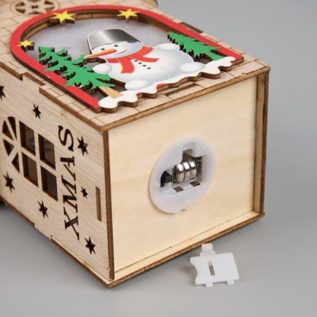 Christmas tree toy "House with a snowman", from batteries, a glow of warm white-4