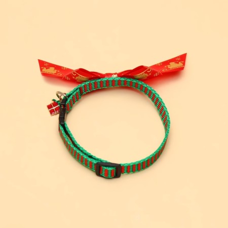 Collar + bow + New Year's suspension "Gifts", 30 x 1 cm, kapron, green-4