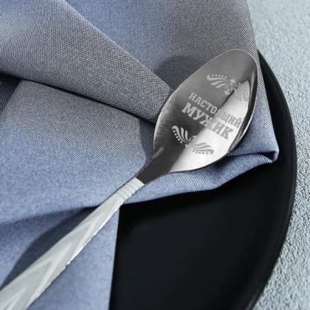 A teaspoon spoon with an engraving “February 23”, on a gift postcard, 3 x 14 cm.-3