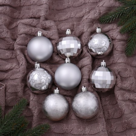 Set of balls plastic D-6 cm, 8 pcs "Disco Assorted" silver