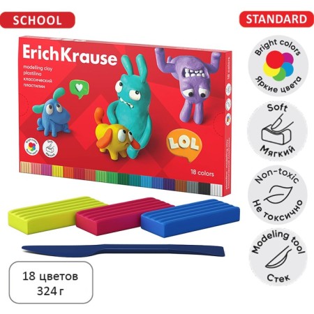 Plasticine 18 colors, 324 g, Erichkrause "Jolly Friends", with a stack, in cardboard packaging
