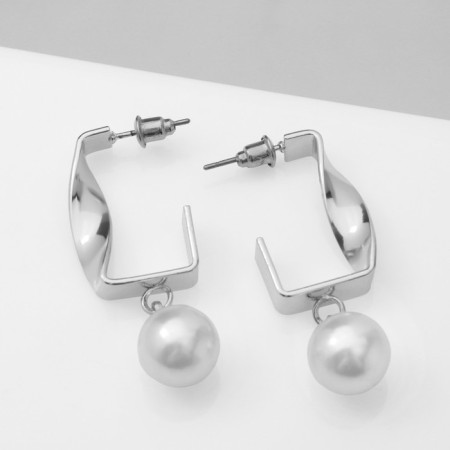 Earrings with pearls "abstraction" Boston, color silver-1
