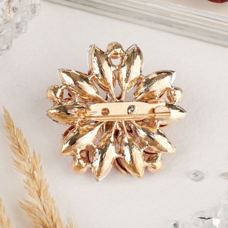 Brooch "Flower" chrysanthemum, red color in gold-1