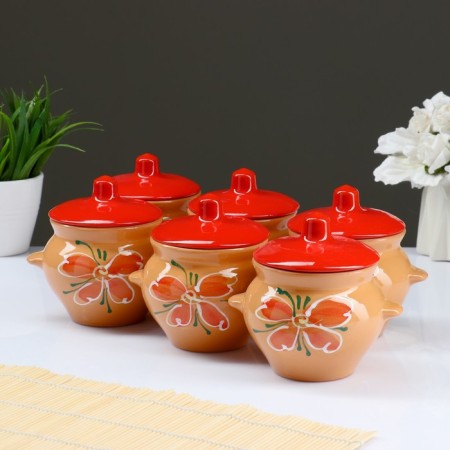 Set of pots # 5 with pens 6x0.5l, cornflower melted milk-8