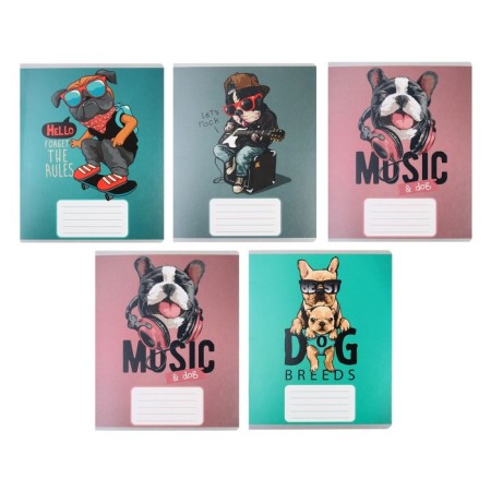 Notebook 12 sheets in the narrow line "Dog style", cover shaking cardboard, VD-LK, OFSET block, mix