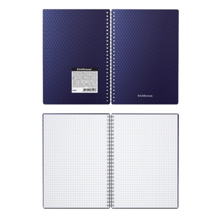 A notebook of 80 sheets in a cage on a spiral Erichkrause Total Blue, a plastic cover, an offset block, whiteness 100%, blue-1