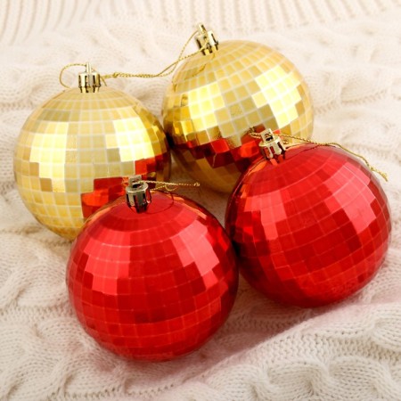 Set of balls plastic D-8 cm, 4 pcs "disco" red gold