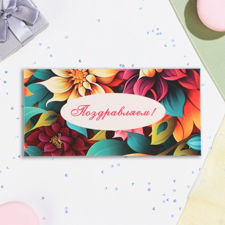 Money envelope "Congratulations" Bright flowers, 16.5 x 8 cm-1