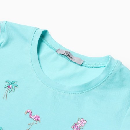 A set for a girl (T -shirt/leggings), mint color, height 98 cm-1