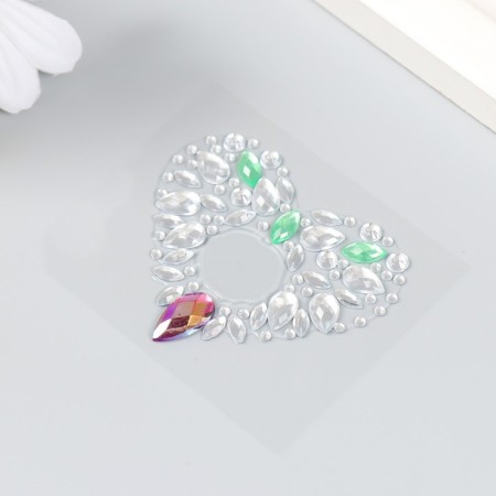 Stick plastic rhinestones "Heart" Mix 6.2x4.9 cm-3