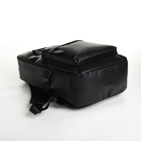 City backpack of artificial leather with lightning, 4 pockets, black color-4
