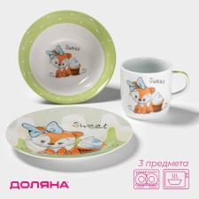 A set of children's utensils from the ceramics of the Lisenok Dolyan, 3 subjects: a 230 ml mug, a bowl of 400 ml, a plate d = 18 cm