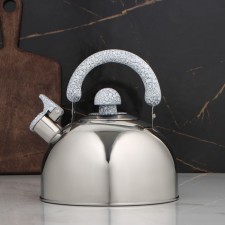 A kettle with a stainless steel whistle “marble”, 3 l, a fixed handle, chrome color