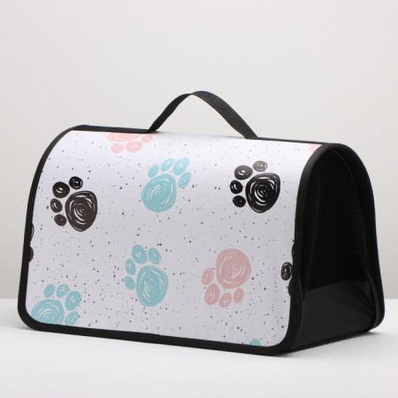 Bag - Frame Animal Carriage, 45 x 25 x 30 cm white with paws-2