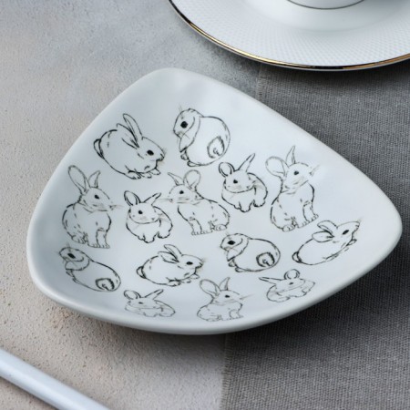 Ceramic plate "Easter bunnies", 13.5 x 13.5 cm, white color-1