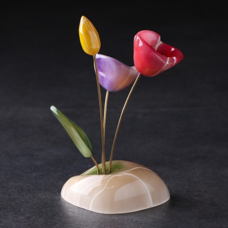 Souvenir "Bouquet", 3 flowers, selenite-1