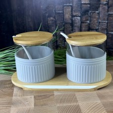 Lenardi spices, with spoons, on a stand, 2 items