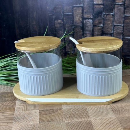 Lenardi spices, with spoons, on a stand, 2 items