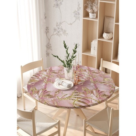 Golden butterflies tablecloth, round, oxford, elastic band, size 140x140 cm, diameter 105-120 cm-2