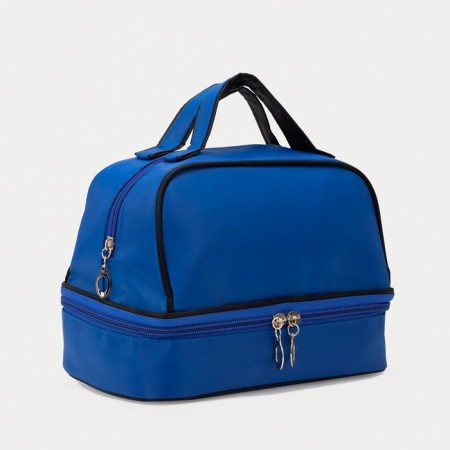 Cosmetic bag, 2 parts on zippers, blue color