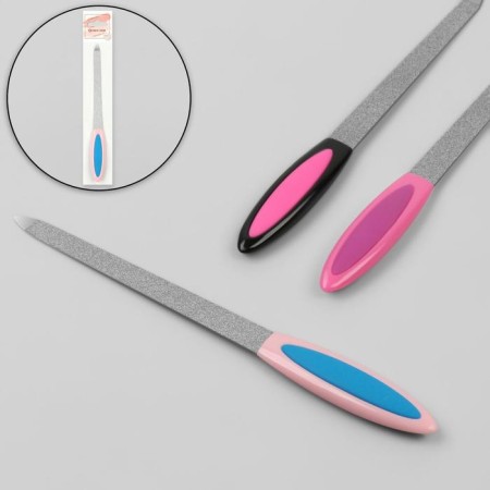 Metal file for nails, rubberized handle, 17 cm, color mix-1