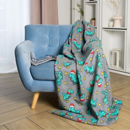 Dragon blanket 130x170cm, gray, fleece 150g/m, PE100%