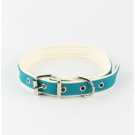 Set of collar (58x2.5 cm) and leash (130x1.4 cm) from eco -leather, turquoise with white-3