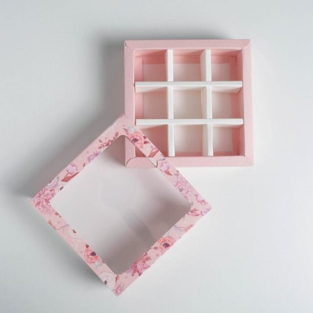 Box for sweets, confectionery packaging, 9 cells, Beautiful 14.5 x 14.5 x 3.5 cm-5