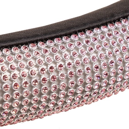 Skyway braid, Crystal-2 m, black eco-leather, pink rhinestones-2