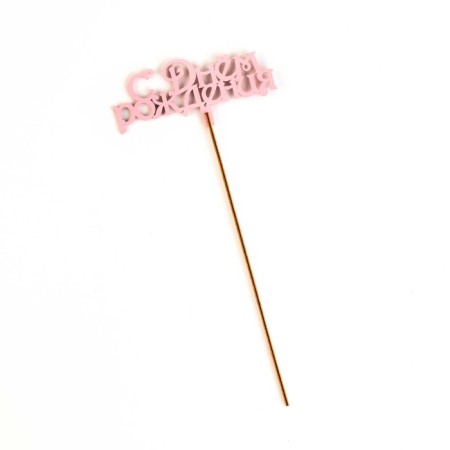 Topper wooden "Happy birthday" pink 13x6 cm-2