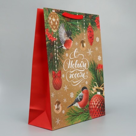 Craft vertical "Bullfinch" package, l 31 x 40 x 11.5 cm, new year-1
