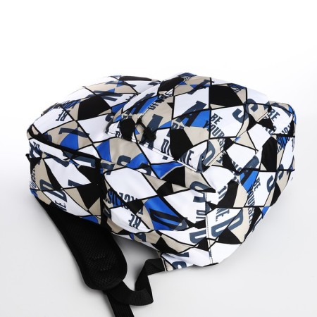 A backpack with a zipper, 3 outer pockets, black/blue/beige color-4