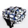 A backpack with a zipper, 3 outer pockets, black/blue/beige color
