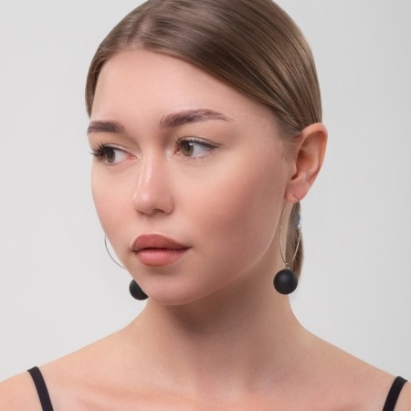 Earrings Assorted "Snowball" in the ring, black color in silver-5